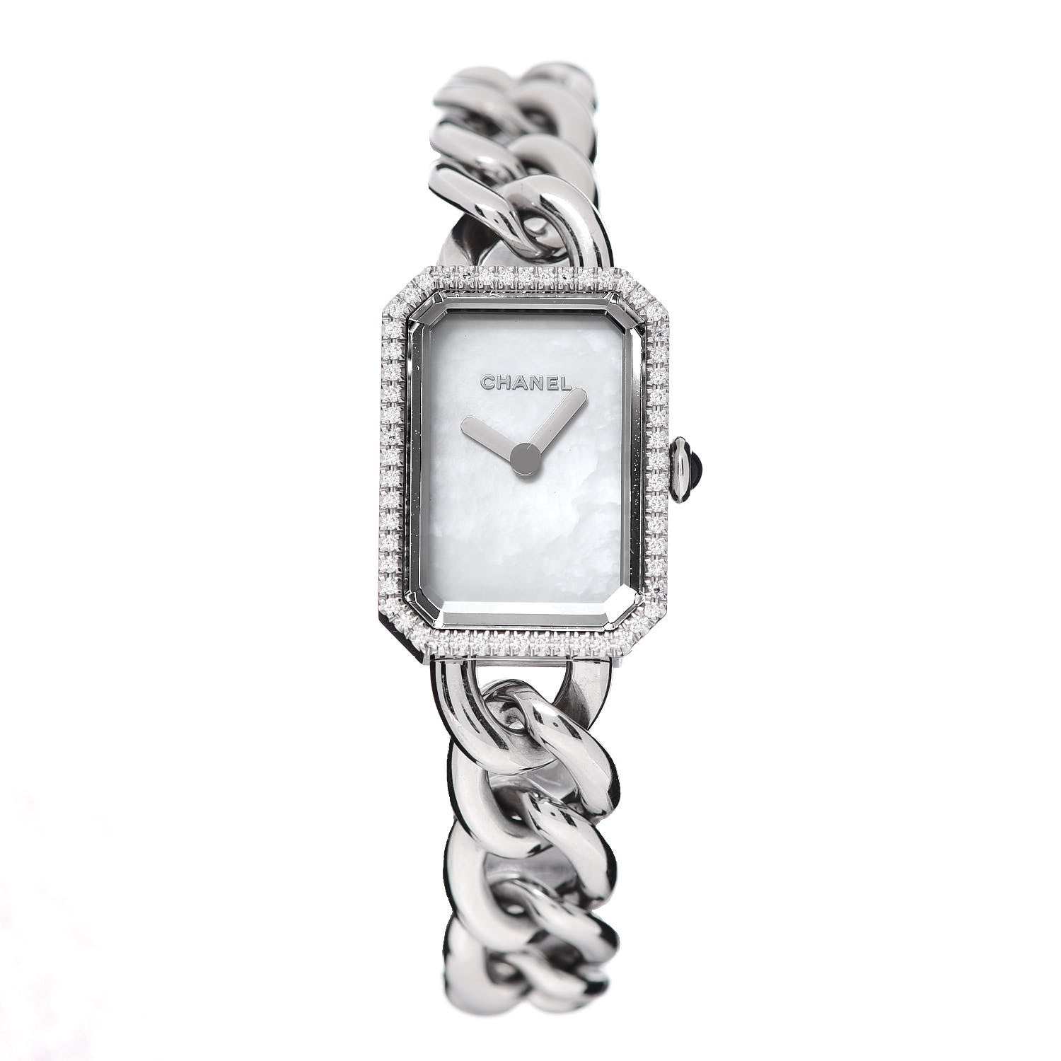 Chanel Stainless Steel Diamond Bezel Mother of Pearl 16mm Chain Premiere Quartz Watch 1 of 6