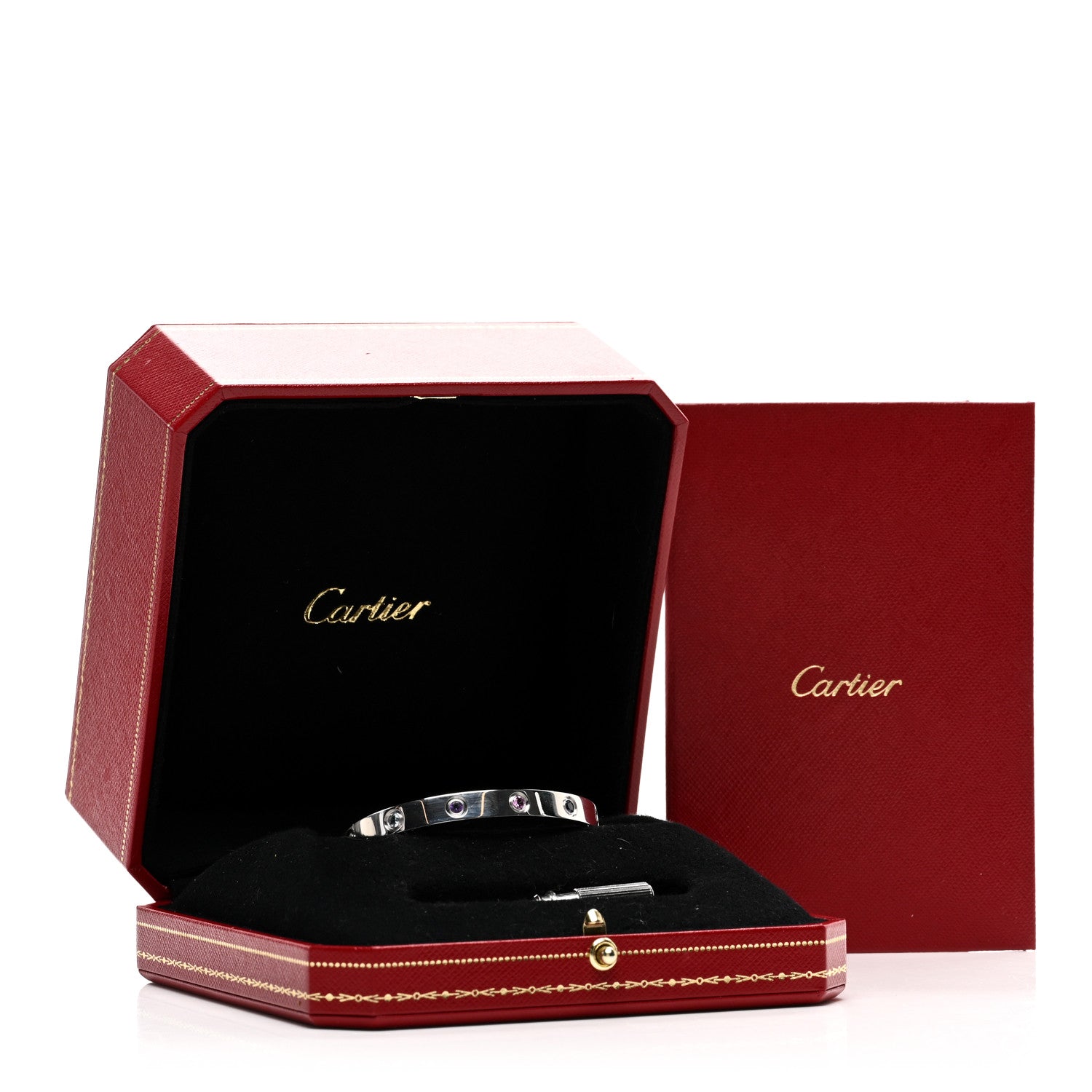 Cartier 18K White Gold Aquamarine Sapphire Spinel Amethyst LOVE Bracelet 16 5 of 5