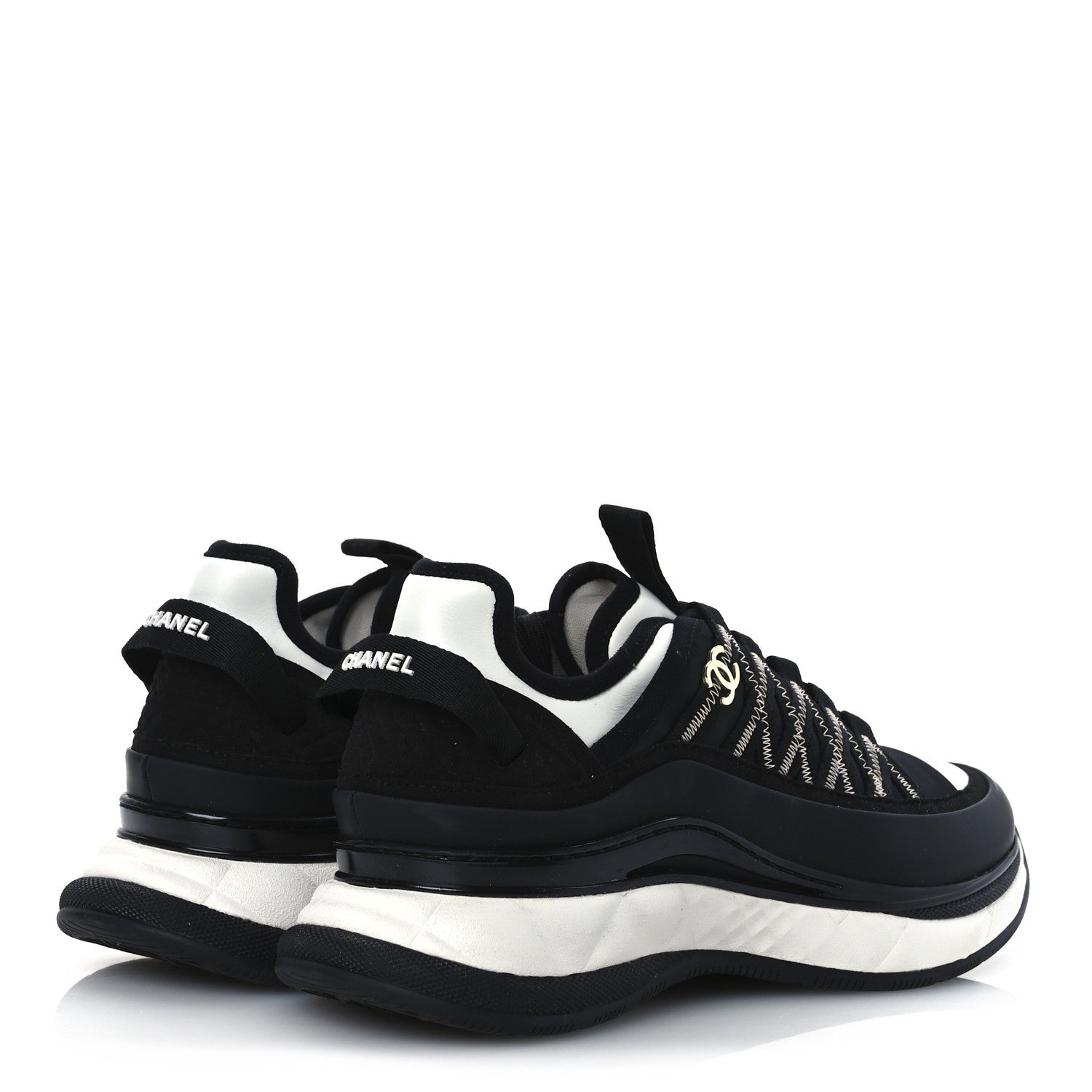 Chanel Mixed Fibers Suede Calfskin CC Sneakers 39 White Black 5 of 11