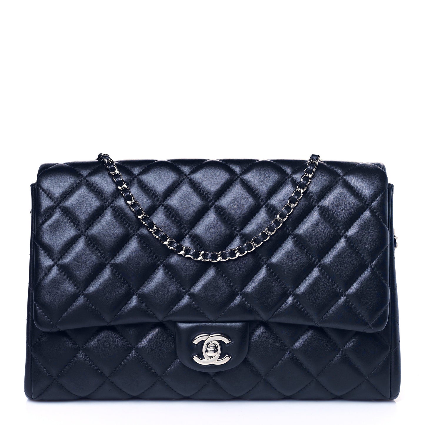 Lambskin Quilted Clutch with Chain Flap Navy