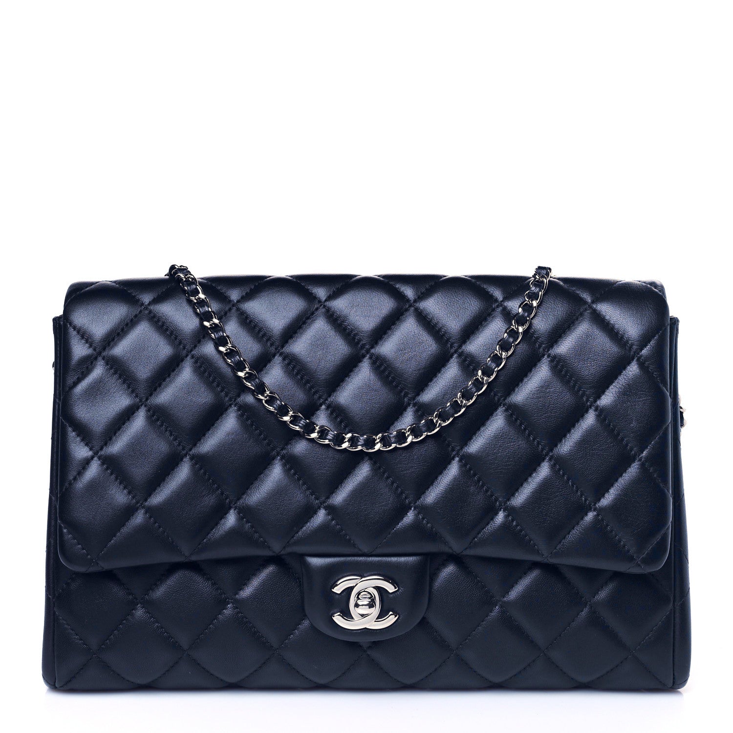 Chanel Lambskin Quilted Clutch with Chain Flap Navy 1 of 9