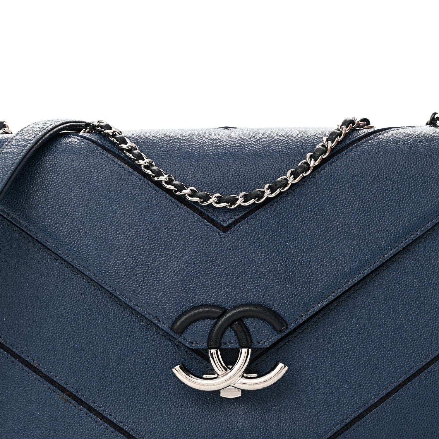 Chanel Caviar Macro Chevron Single Flap Blue 9 of 18