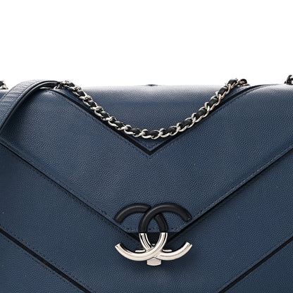 Chanel Caviar Macro Chevron Single Flap Blue 9 of 18