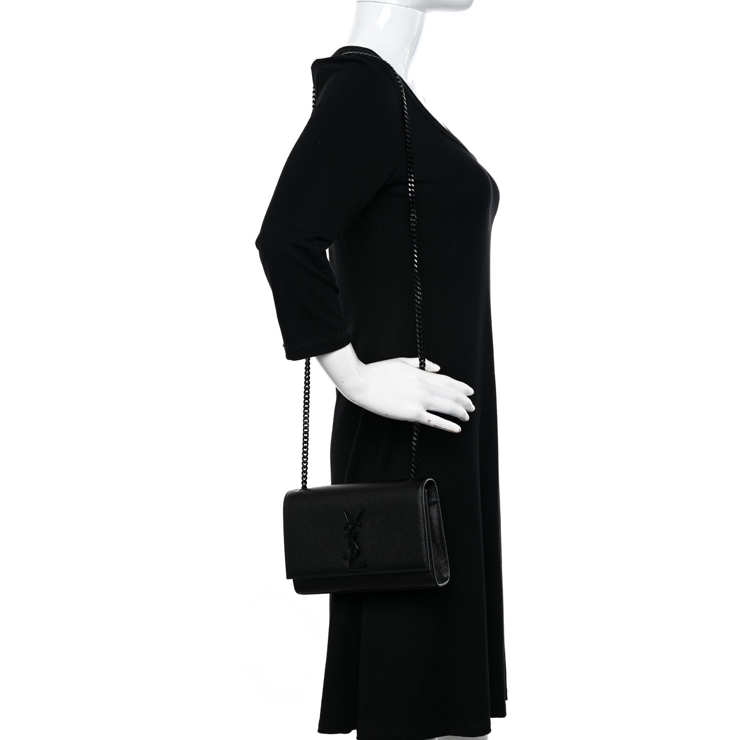 Saint Laurent Grain De Poudre Small Monogram Monochrome Kate Satchel Black 2 of 10