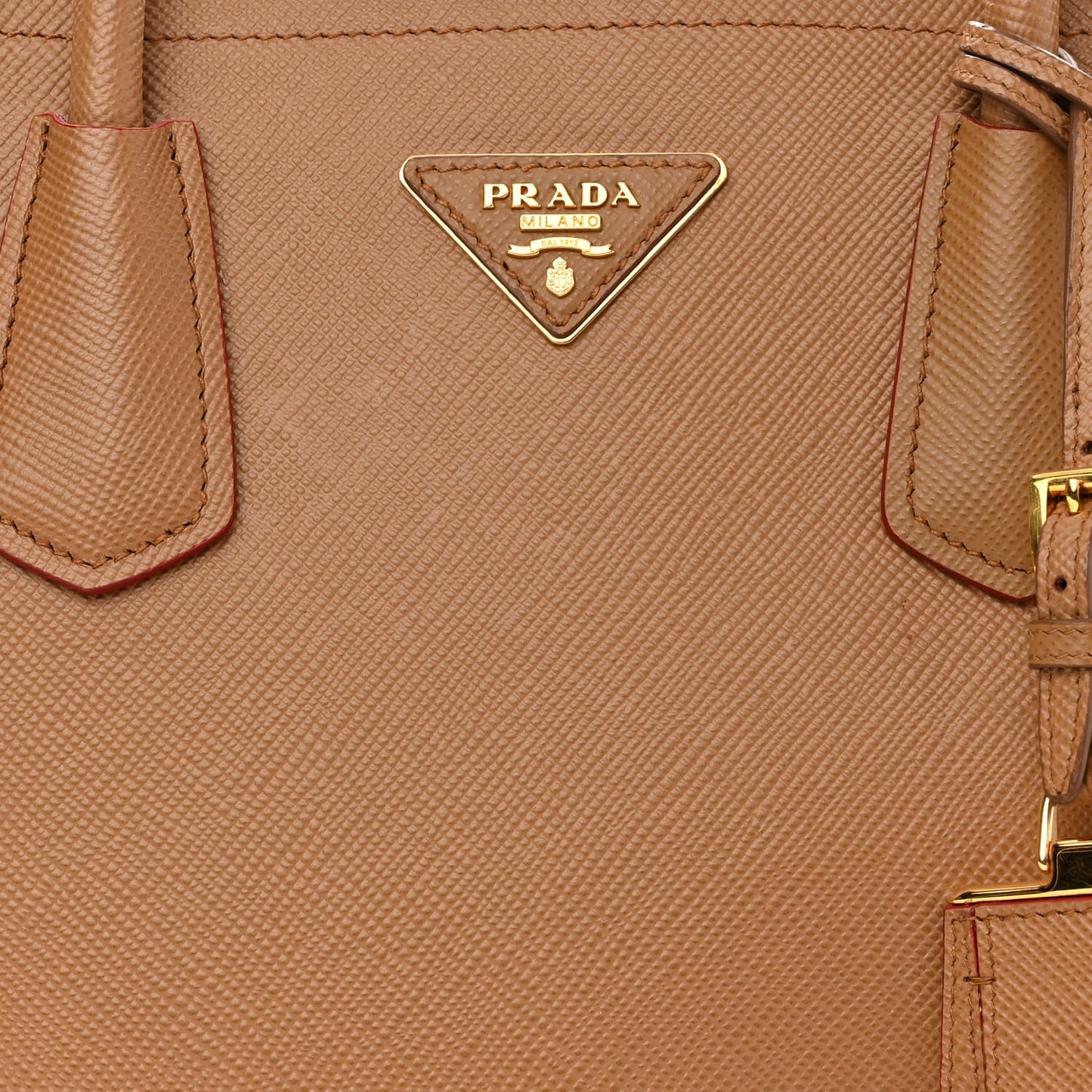Saffiano Cuir Small Double Bag Caramel Fuoco