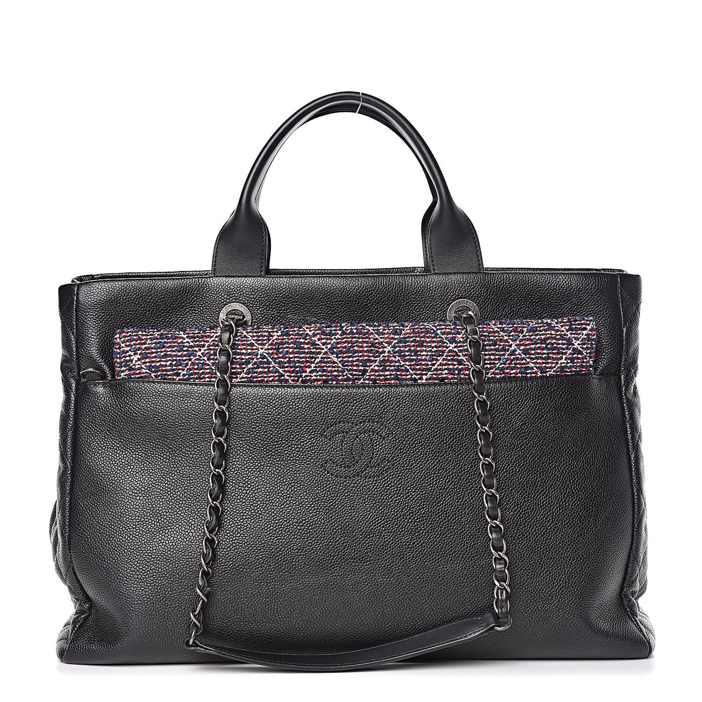 Caviar Tweed Quilted Large Coco Break Shopping Bag Black