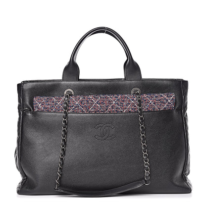 Chanel Caviar Tweed Quilted Large Coco Break Shopping Bag Black 1 of 10