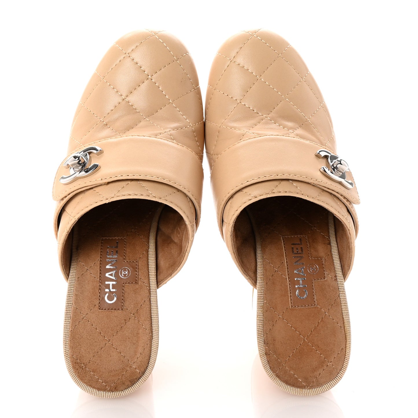 Lambskin Quilted CC Turn Lock Clogs 37 Beige