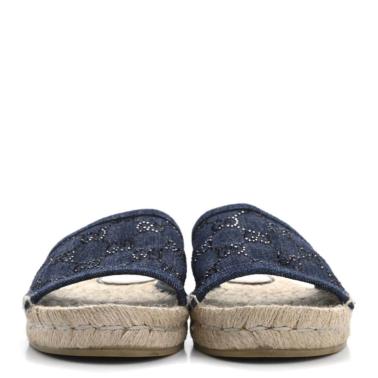 Denim Crystals GG Monogram Espadrille 20mm Slide Sandals 37.5 Denim