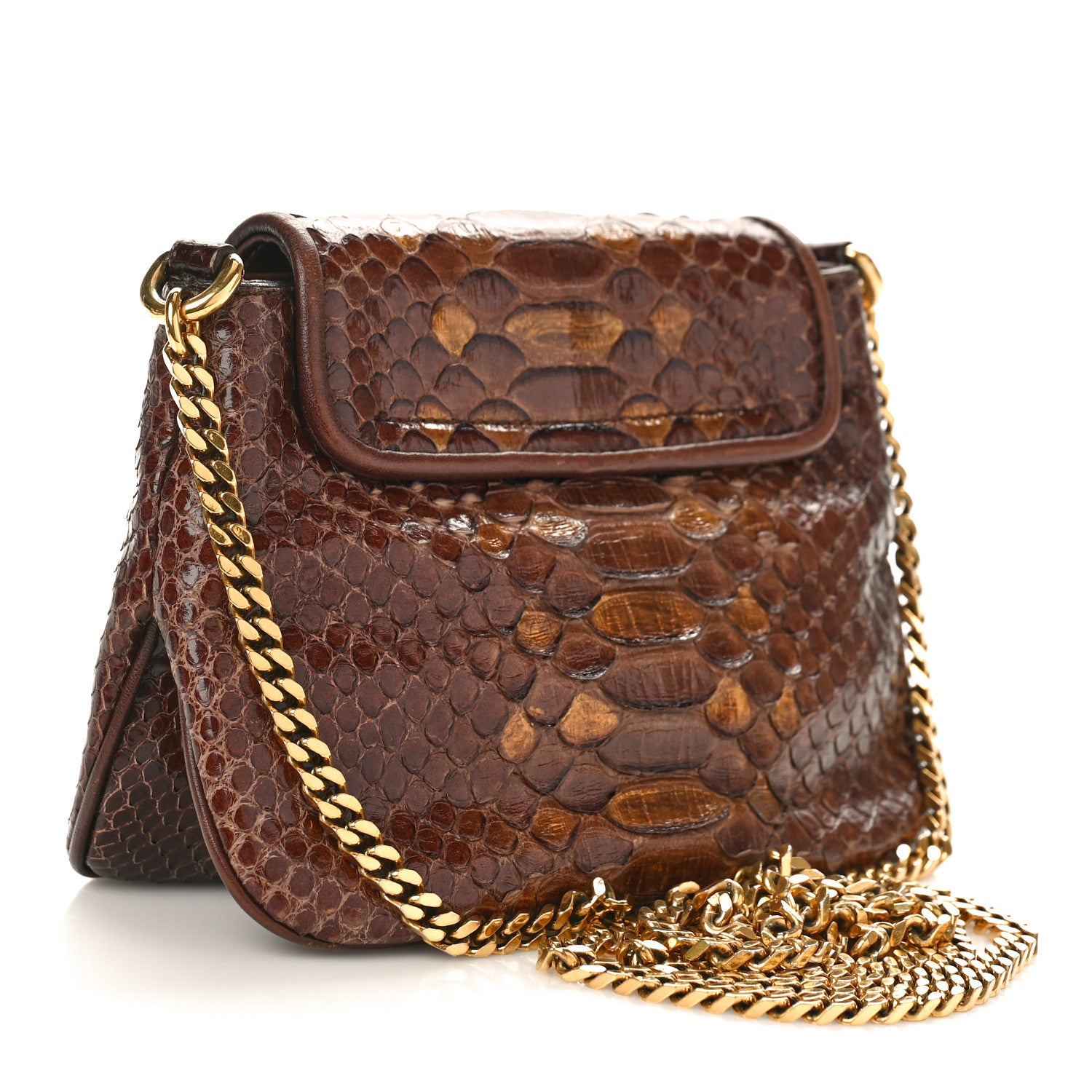 Gucci Snakeskin Small 1973 Chain Shoulder Bag Brown 2 of 10