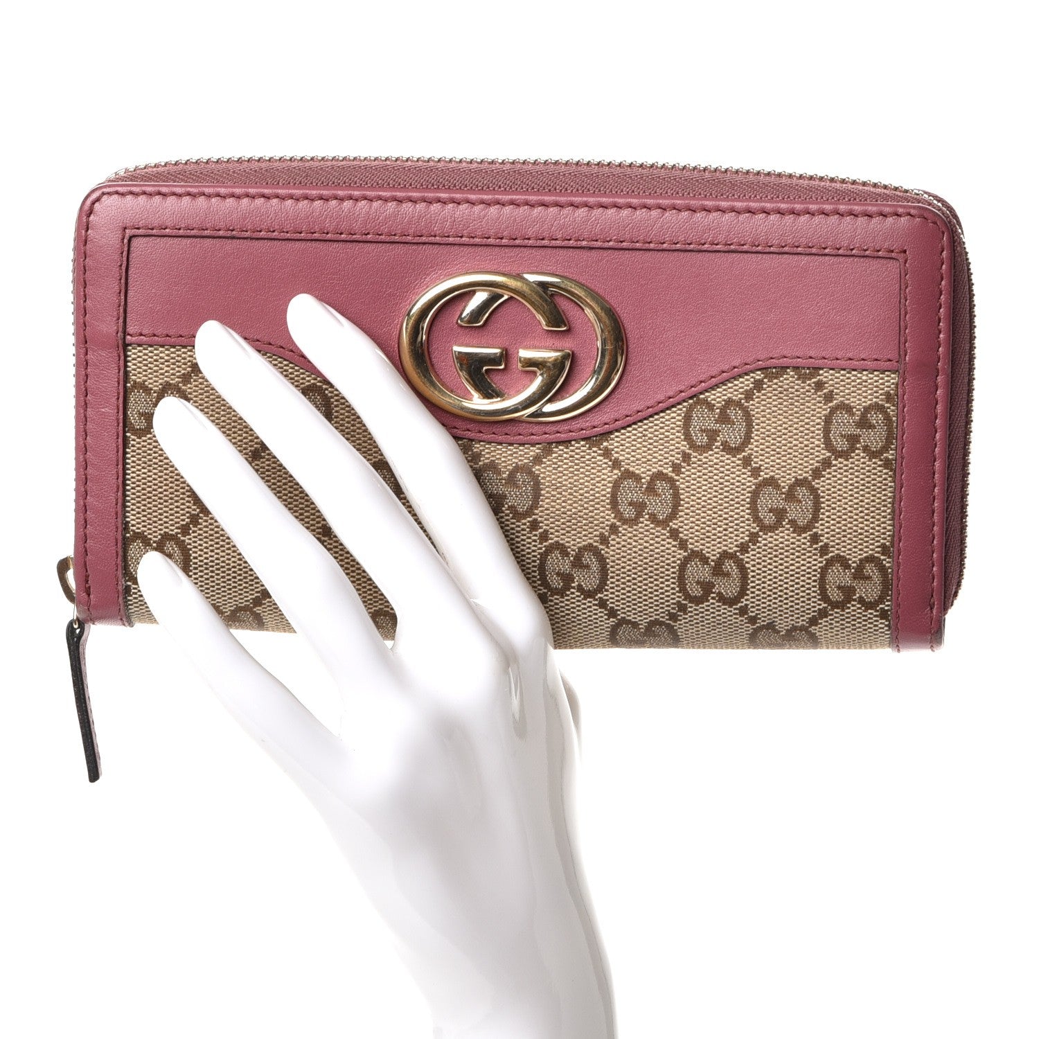 Gucci Monogram Margaux Calfskin Sukey Zip Around Wallet Beige Ebony Vintage Rose 2 of 9