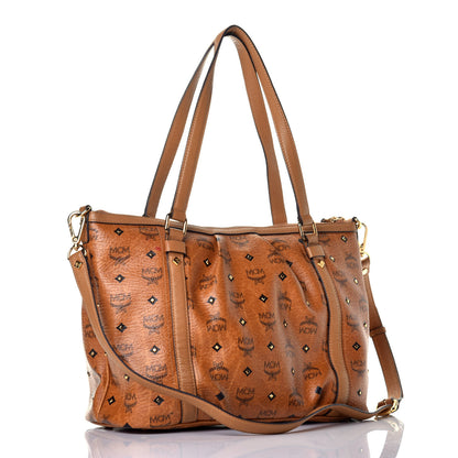MCM Visetos Studded Medium Essentials Shopper Tote Cognac 4 of 10