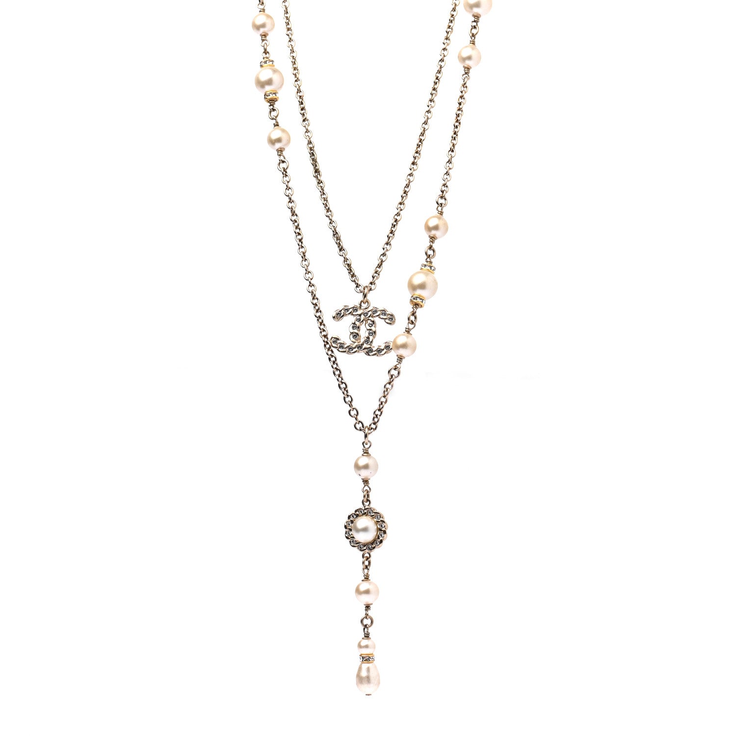 Chanel Crystal Pearl Pearls Coronation CC Layered Necklace Gold 1 of 7