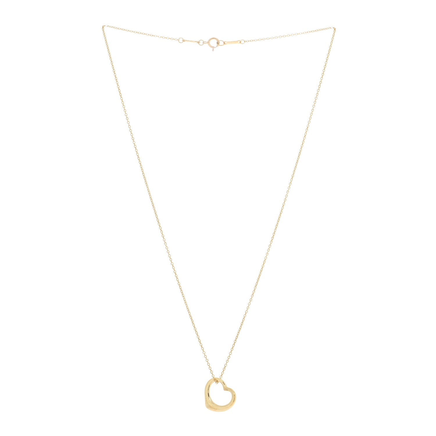Tiffany 18K Yellow Gold 16mm Elsa Peretti Open Heart Pendant Necklace 3 of 5