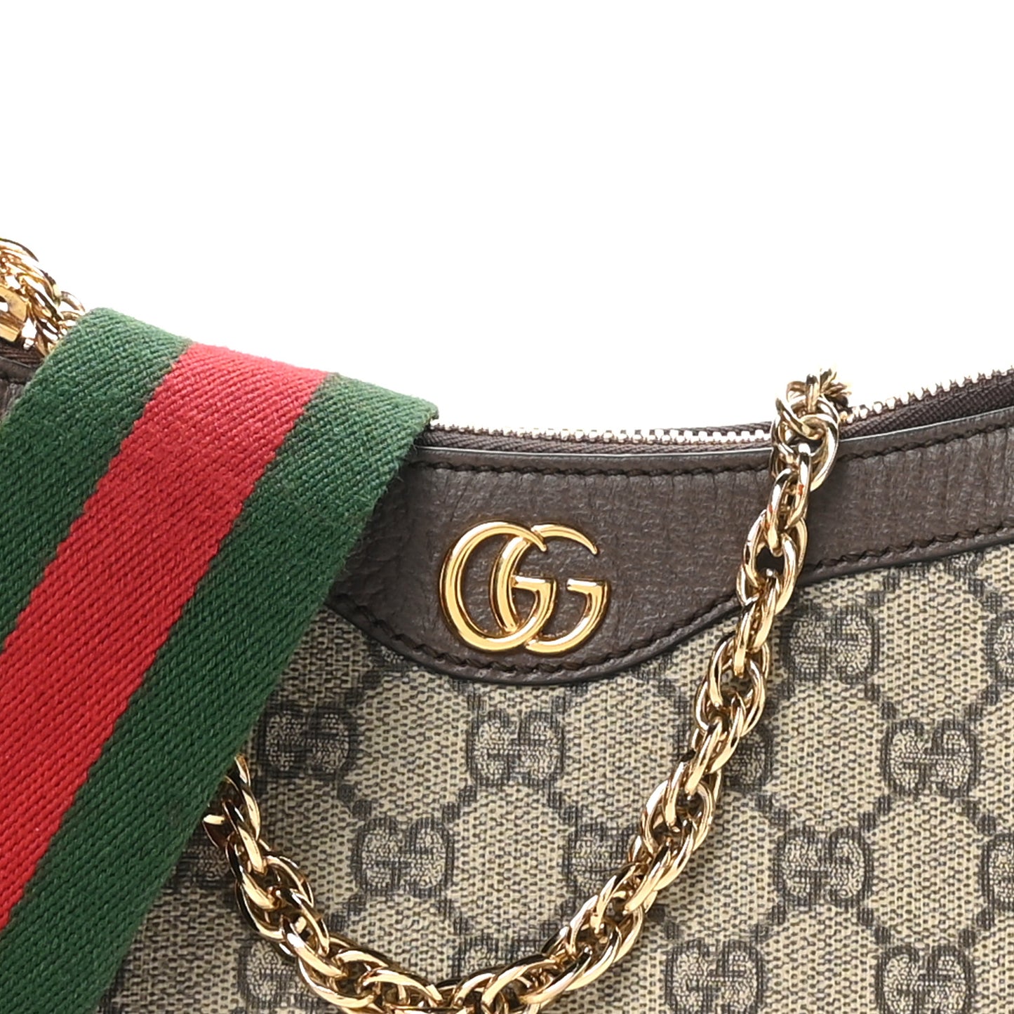 GG Supreme Monogram Textured Dollar Calfskin Web Small Ophidia GG Handbag Beige Ebony New Acero