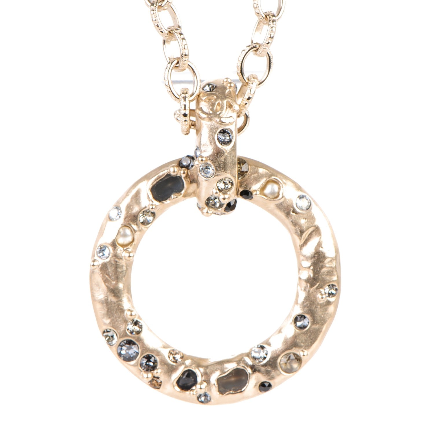 Chanel Pearl Crystal Bead CC Long Necklace Gold Grey Multicolor 4 of 7