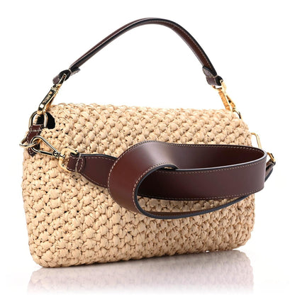 Fendi Straw Vitello King Woven Baguette Natural Ghianda 2 of 10