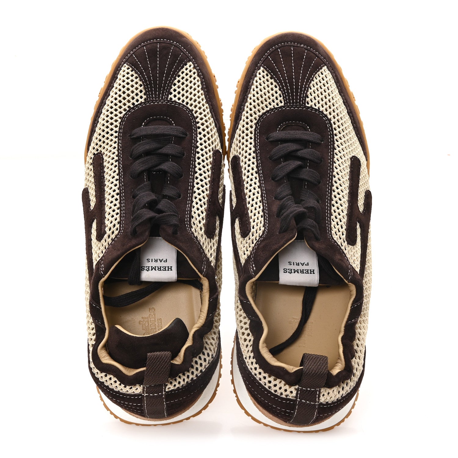 Hermes Crochet Knit Suede Goatskin Mens Jet Sneakers 44.5 Beige Lin Marron Ebene 2 of 8