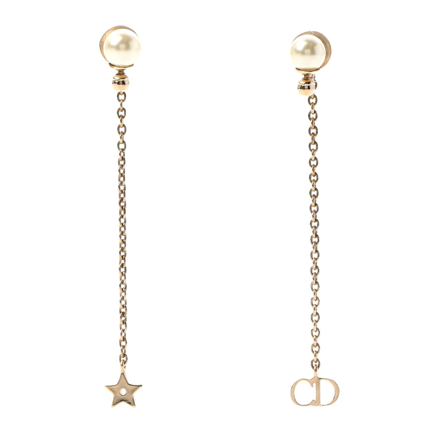 Christian Dior Pearl La Petite Tribale Dangle Chain Earrings Gold 1 of 4