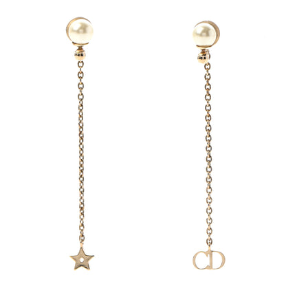 Christian Dior Pearl La Petite Tribale Dangle Chain Earrings Gold 1 of 4