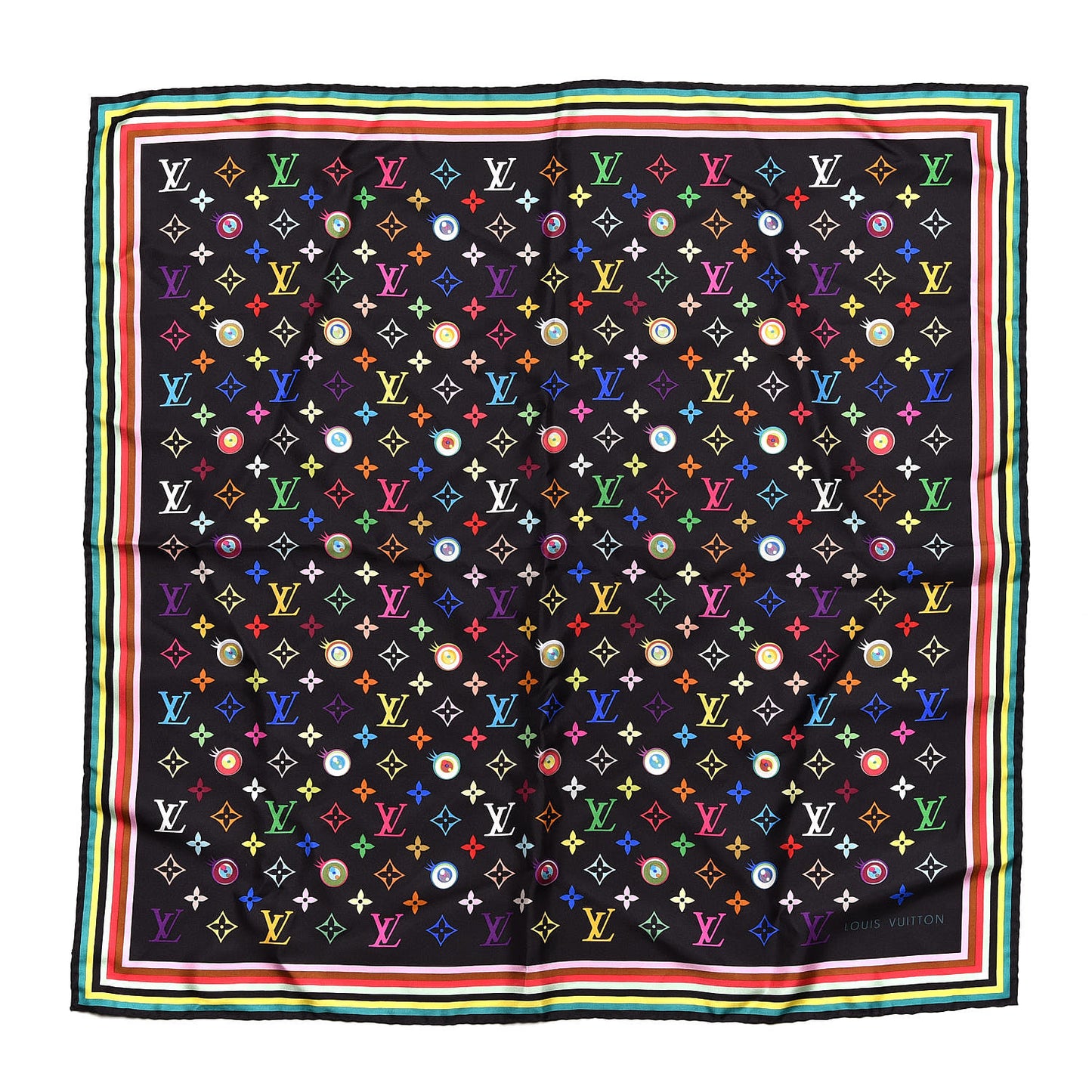 Silk Multicolor Eye Love Scarf Black