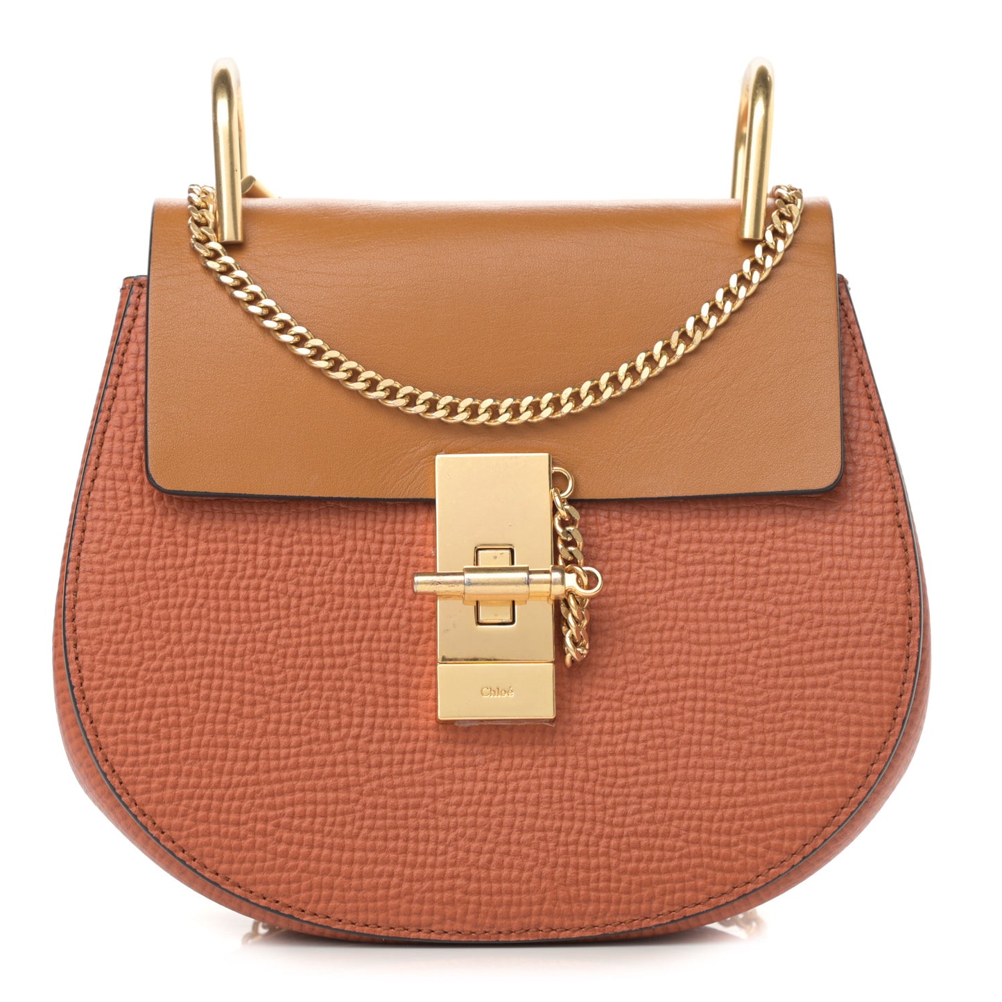 Grained Calfskin Lambskin Bi-Color Drew Shoulder Bag Orange Mustard