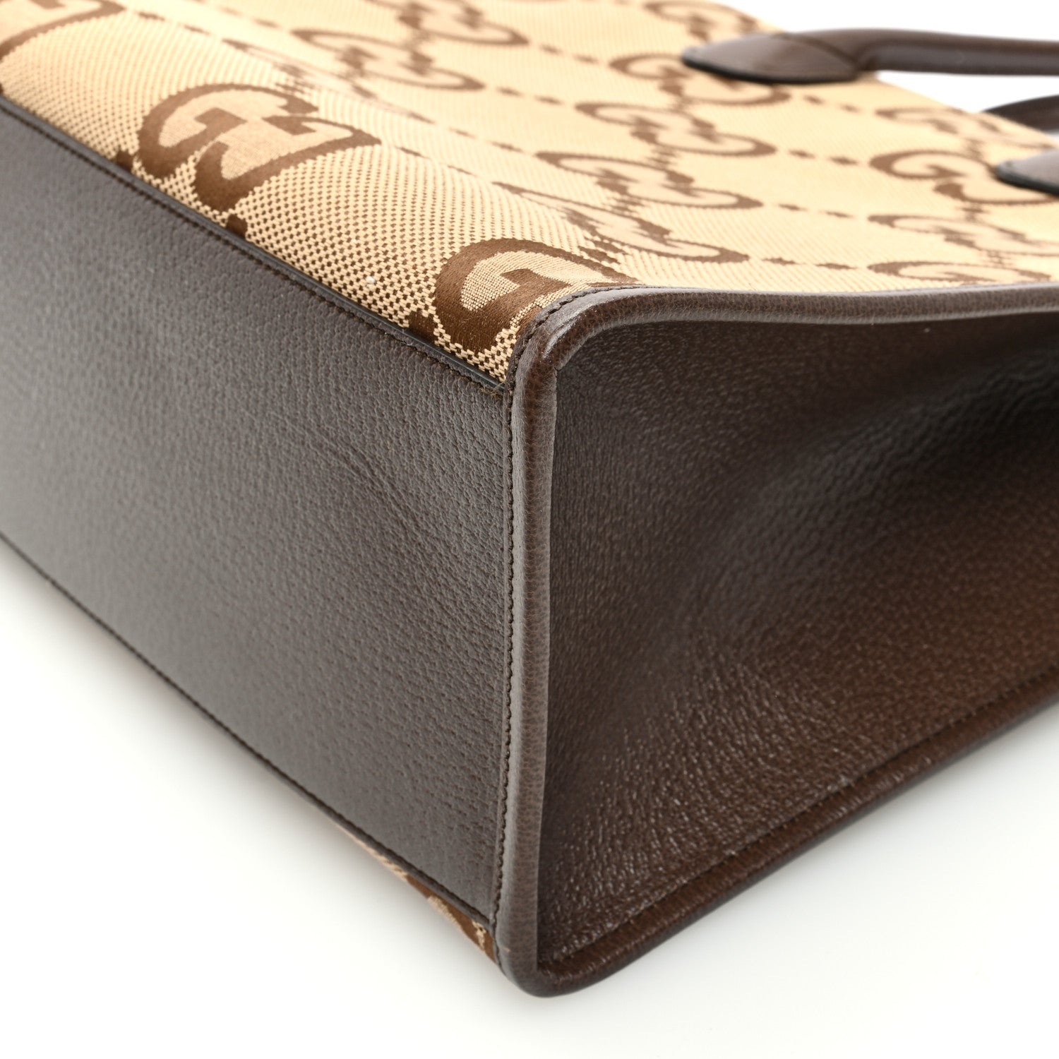 Gucci Monogram Jumbo GG Textured Dollar Calfskin Web Tote Bag Camel Ebony New Acero 10 of 10