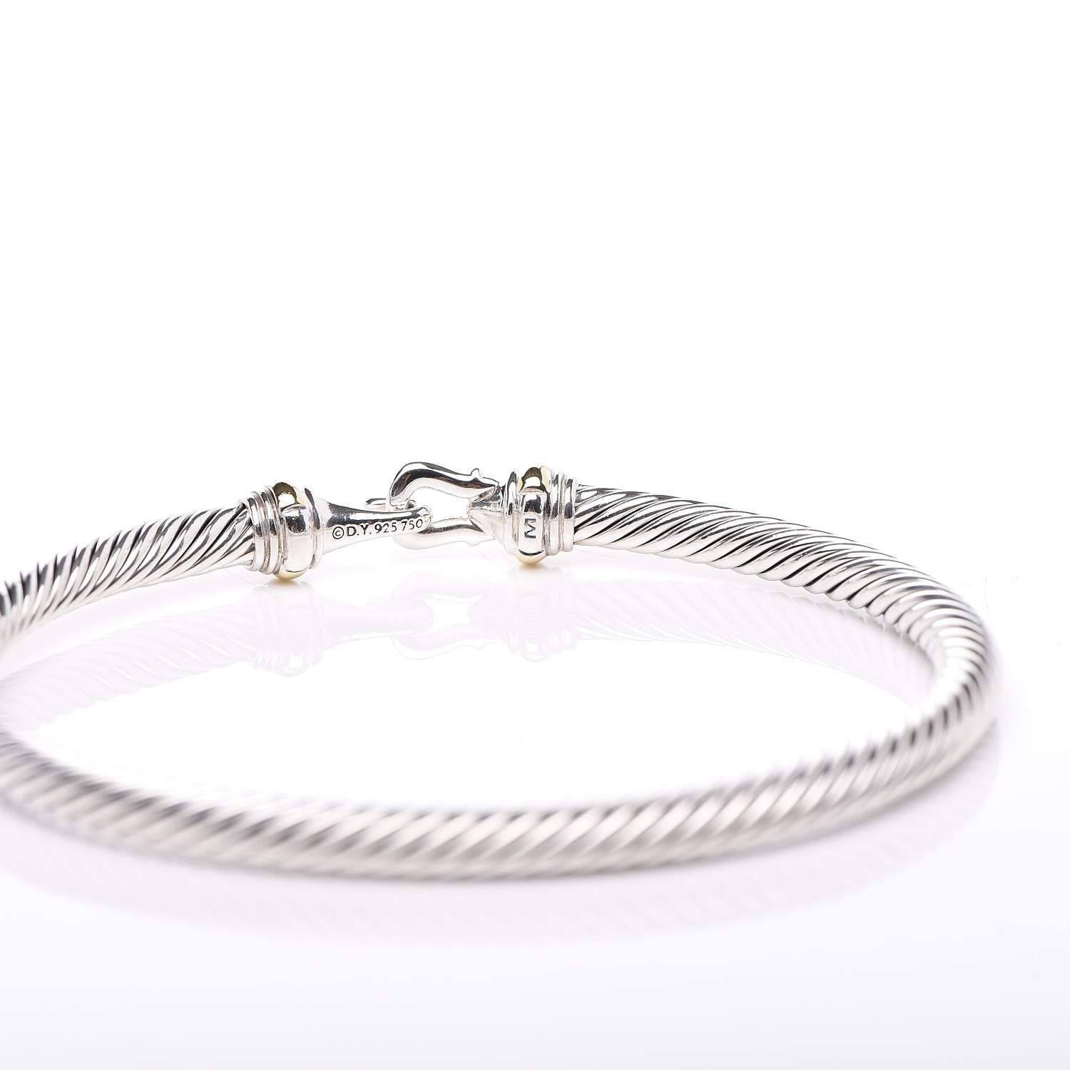 David Yurman Sterling Silver 18K Yellow Gold 4mm Cable Buckle Bracelet 5 of 6