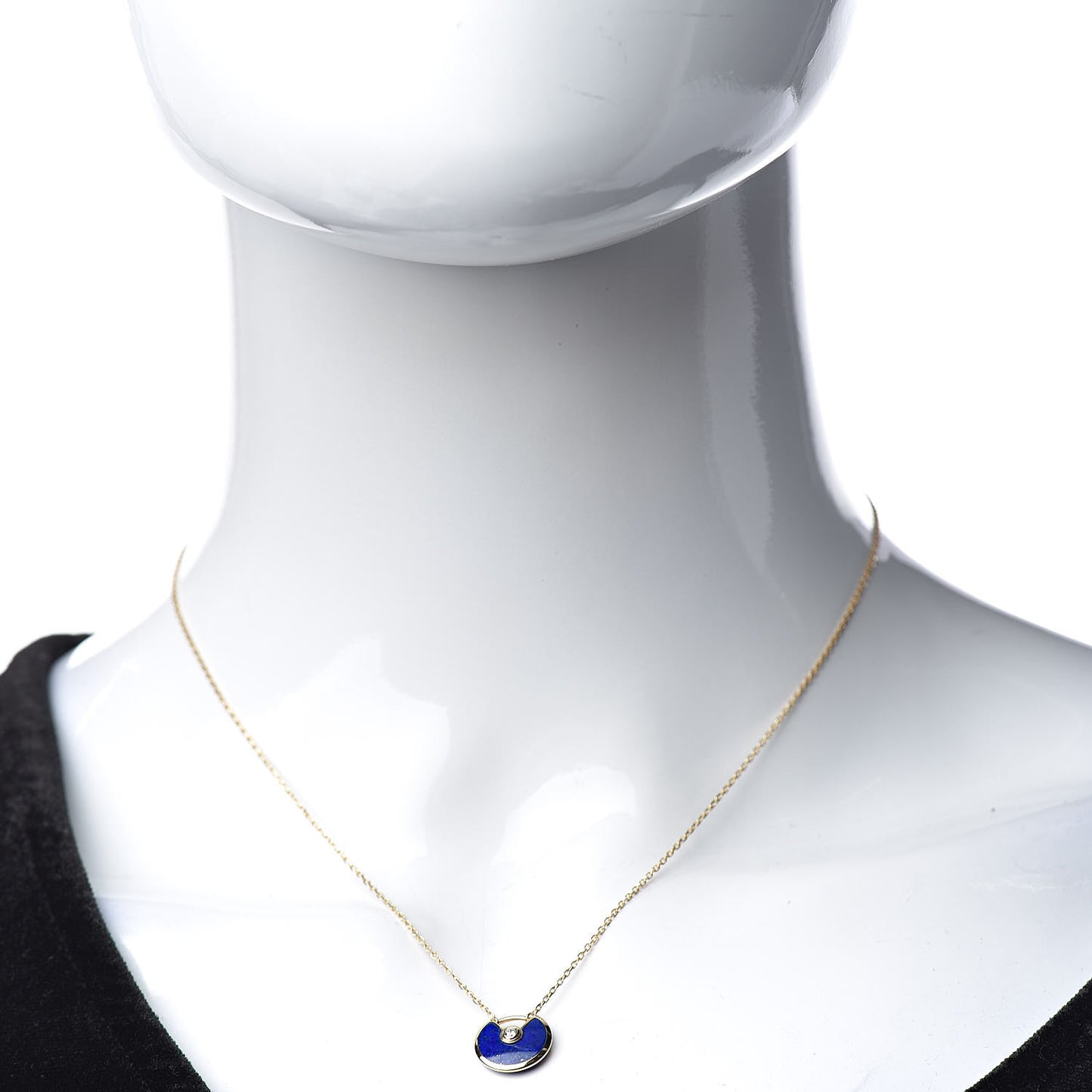 18K Yellow Gold Diamond Lapis Lazuli XS Amulette de Pendant Necklace