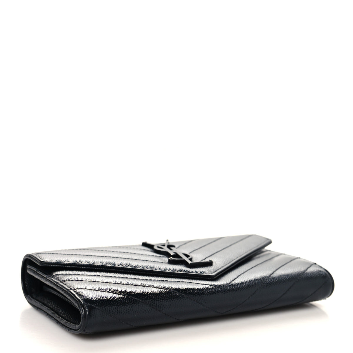 Saint Laurent Grain De Poudre Matelasse Chevron Monogram Monochrome Flap Wallet Black 4 of 8