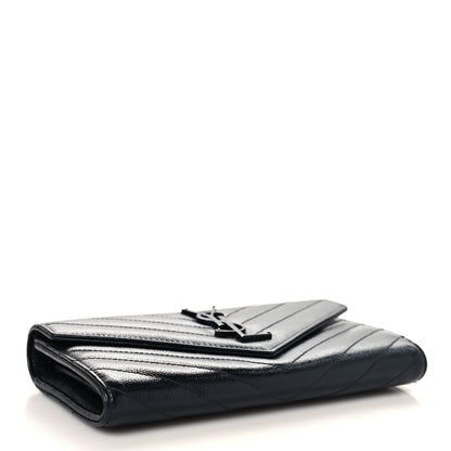 Saint Laurent Grain De Poudre Matelasse Chevron Monogram Monochrome Flap Wallet Black 4 of 8