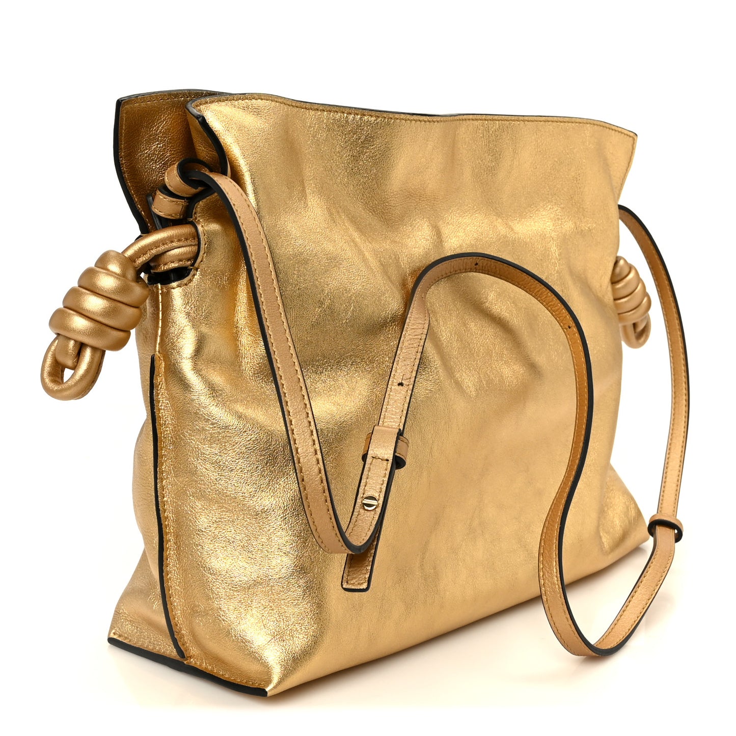 Metallic Lambskin Medium Flamenco Knot Gold