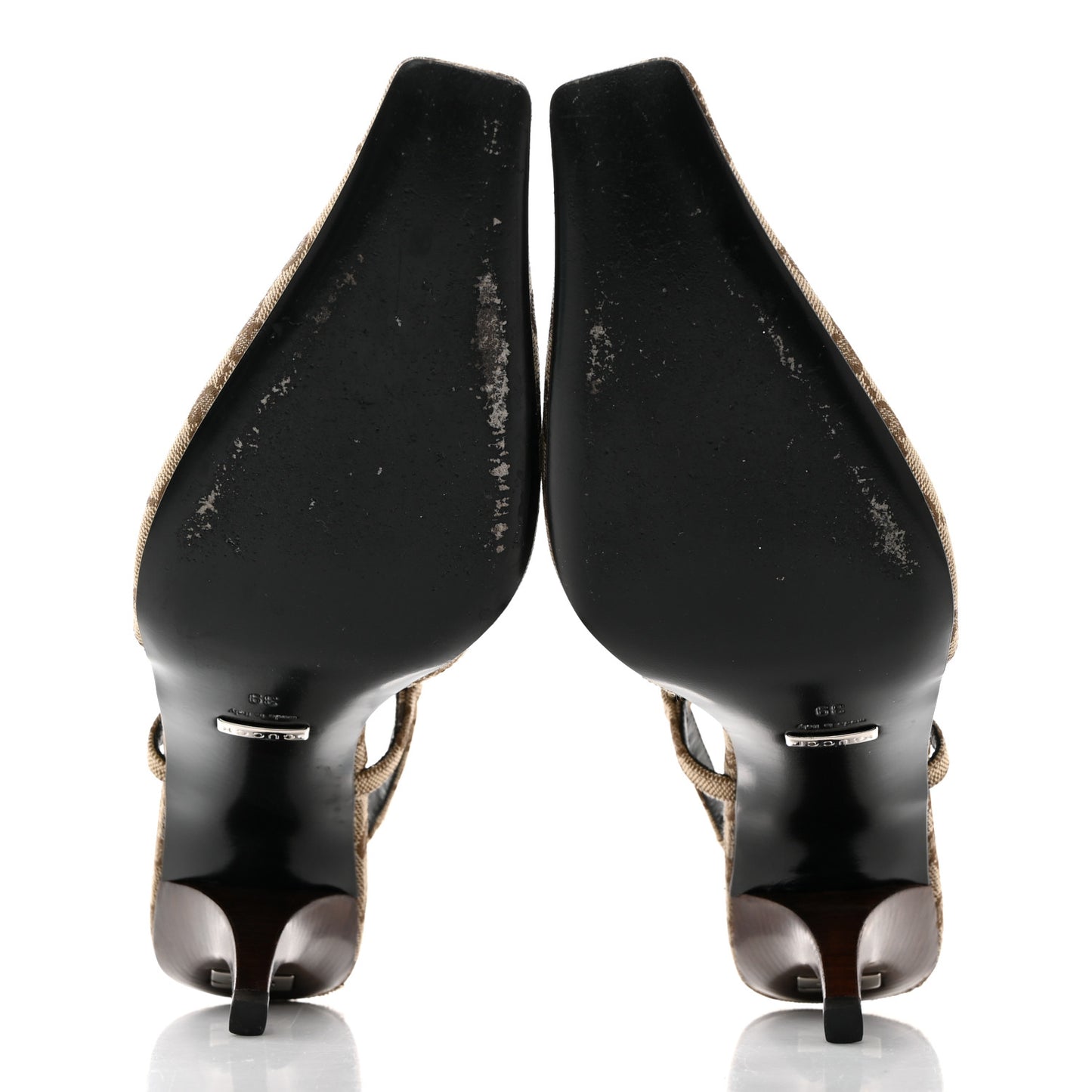 Monogram Malga Kid Square G 75mm Slingback Pumps 39 Beige Ebony New Acero