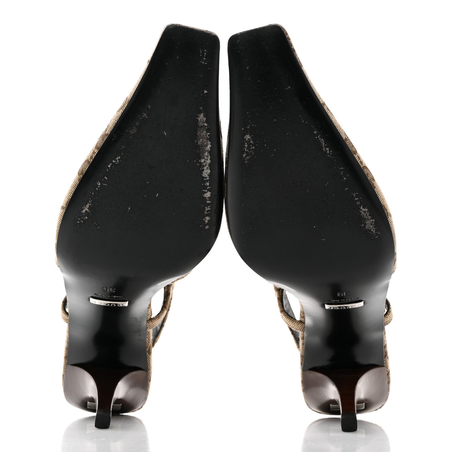 Gucci Monogram Malga Kid Square G 75mm Slingback Pumps 39 Beige Ebony New Acero 5 of 7