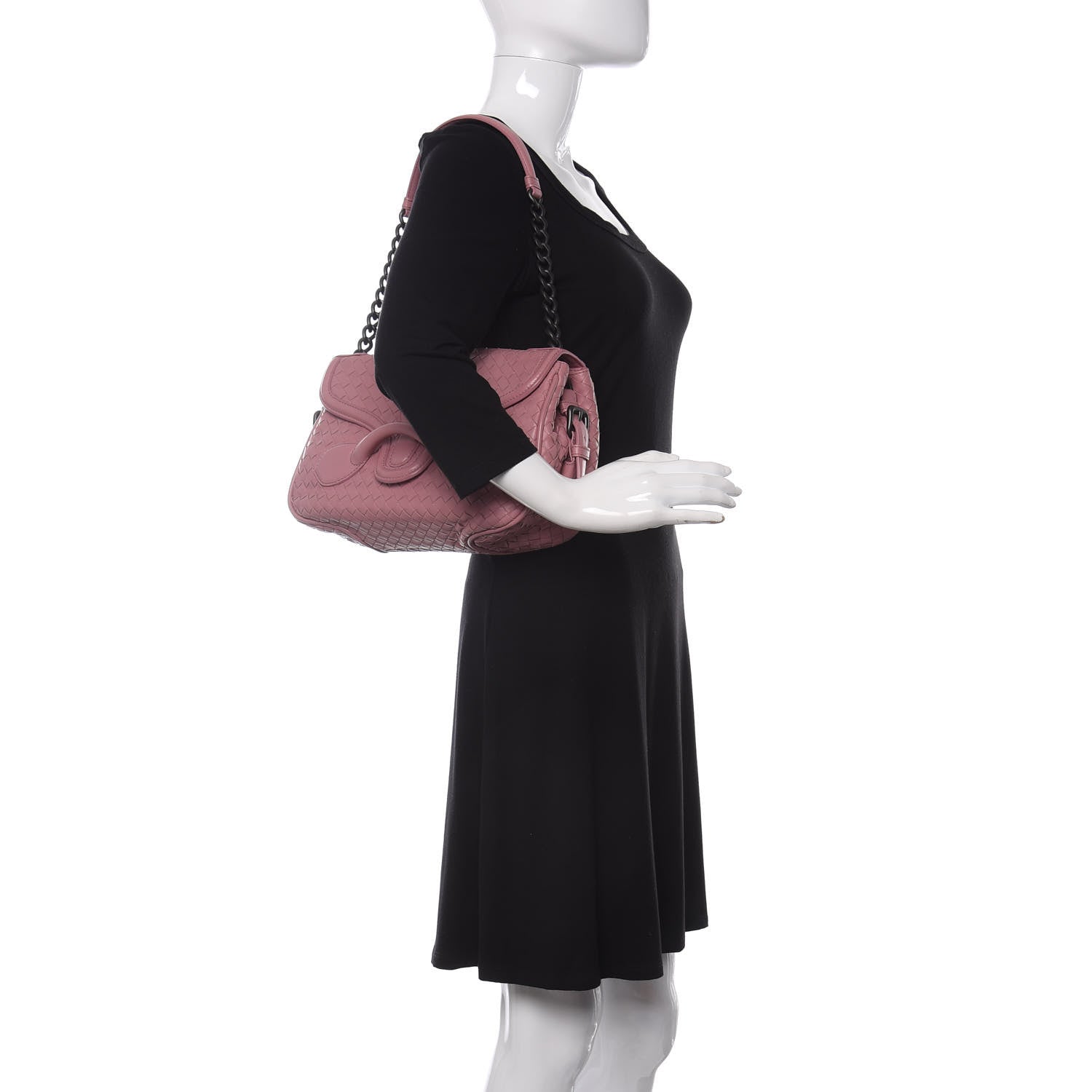 Bottega Veneta Nappa Intrecciato Rialto Shoulder Bag Rose Pink 2 of 15
