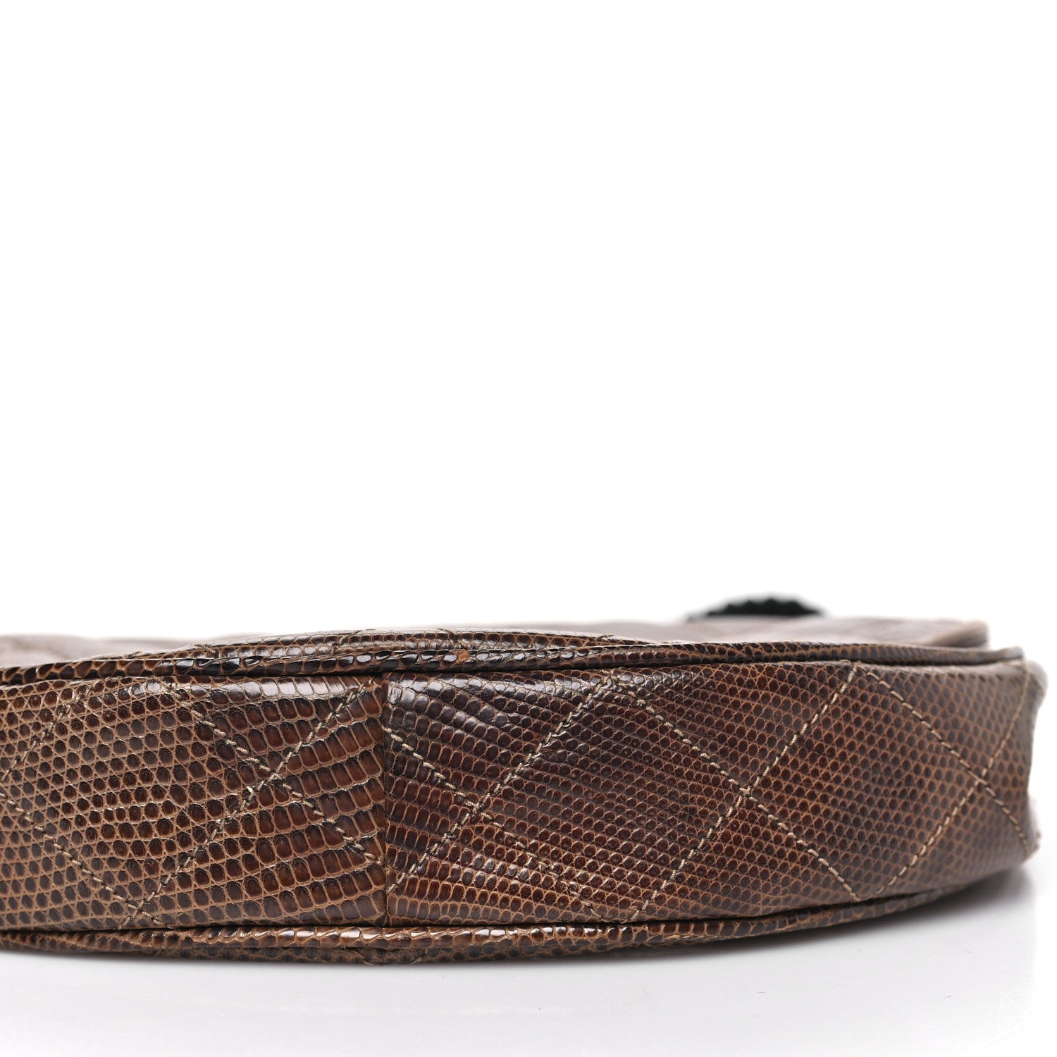 Chanel Lizard Quilted Rope Half Moon Clutch Dark Brown 1824635