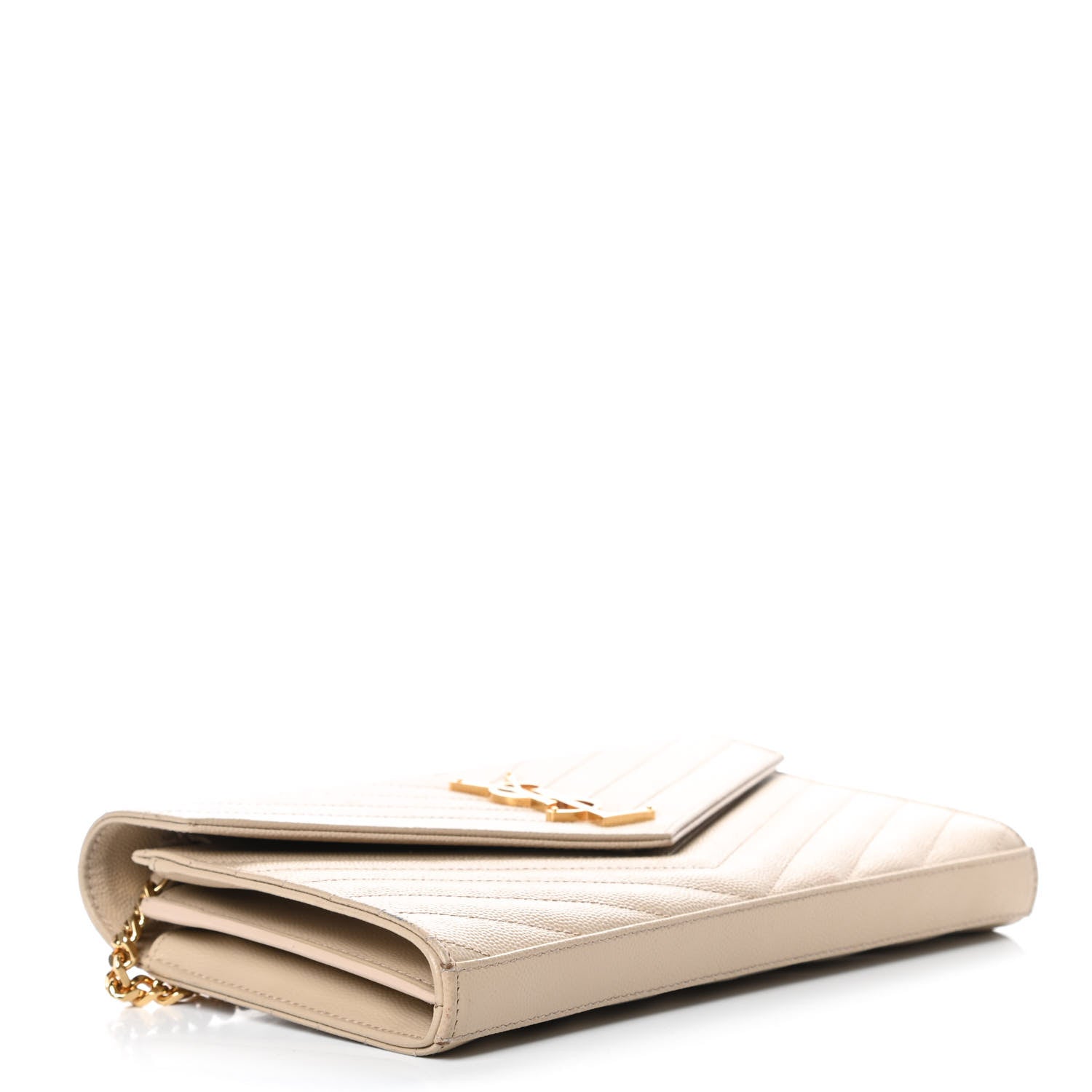 Saint Laurent Grain De Poudre Matelasse Chevron Monogram Chain Wallet Nude Powder 4 of 14