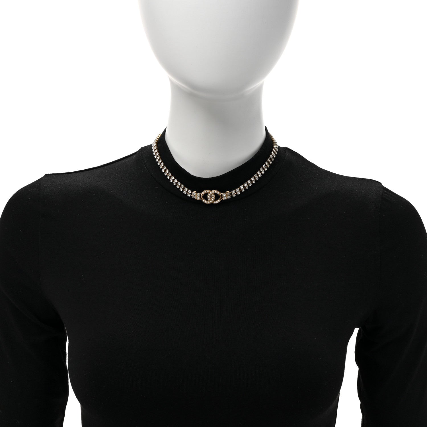 Chanel Crystal Pearl CC Choker Necklace Gold 2 of 5