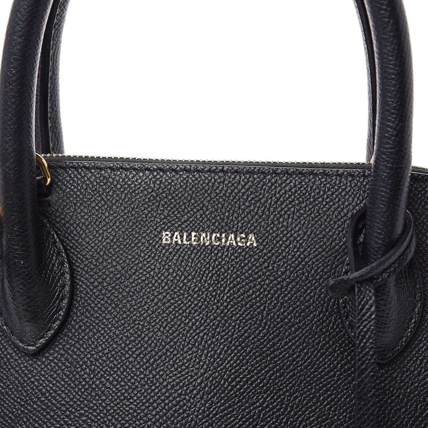 Signature Grained Calfskin Logo S Ville Top Handle Bag Black