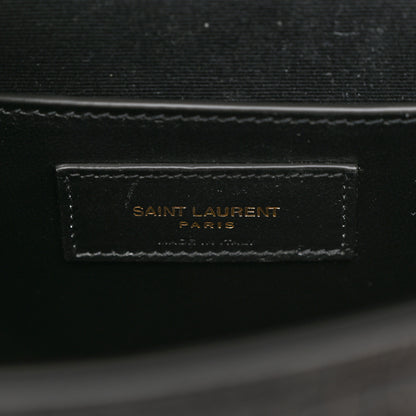 Saint Laurent Shiny Calfskin Crocodile Embossed Manhattan Baguette Black 6 of 9