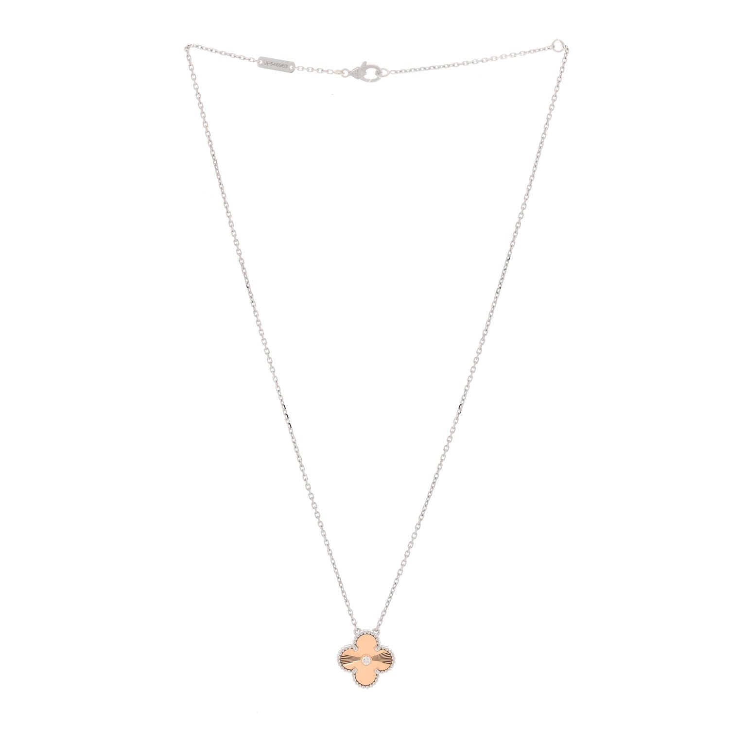 Van Cleef & Arpels 18K White Rose Gold Diamond Guilloche Vintage Alhambra Pendant Necklace 2 of 7