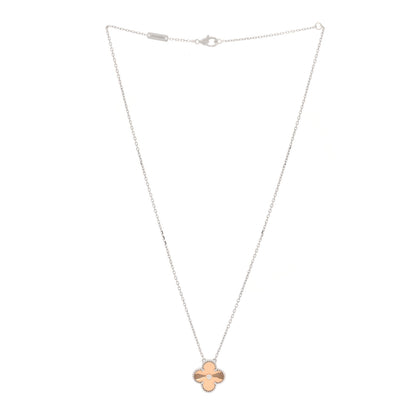 Van Cleef & Arpels 18K White Rose Gold Diamond Guilloche Vintage Alhambra Pendant Necklace 2 of 7