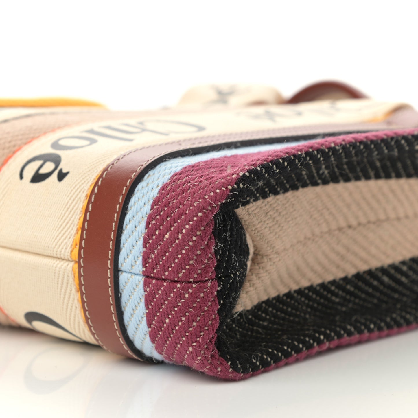 Cotton Calfskin Small Woody Striped Ribbon Tote Multicolor