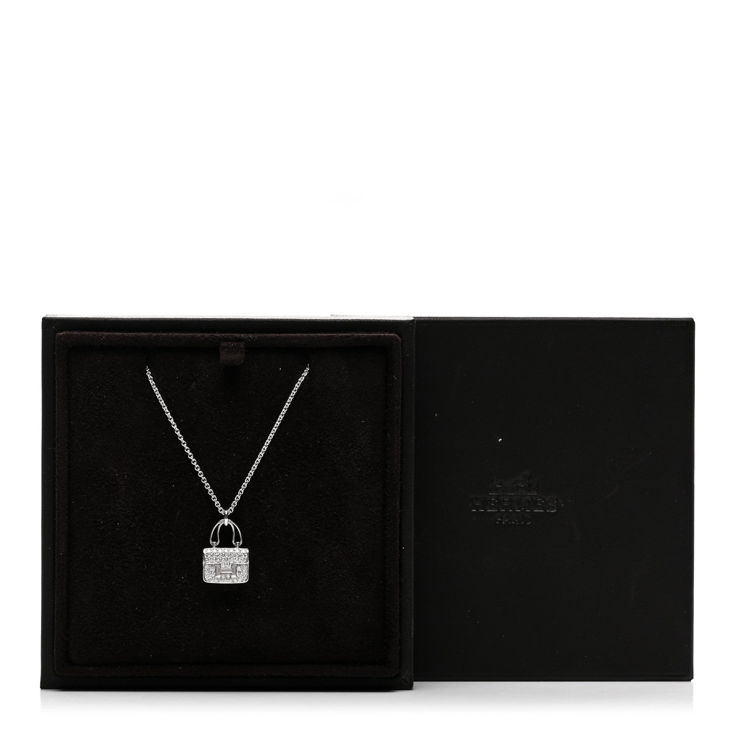 Hermes 18K White Gold Diamond Constance Amulettes Pendant Necklace 6 of 6