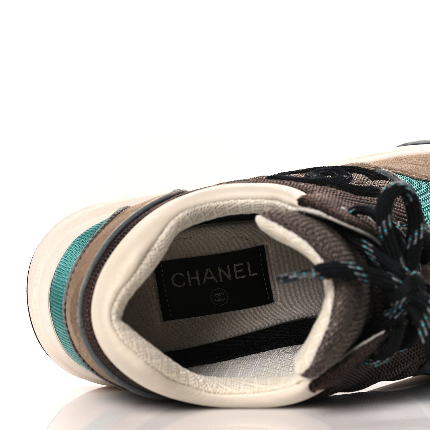 Chanel Nylon Calfskin Suede Womens CC Sneakers 40.5 Brown Green 6 of 12