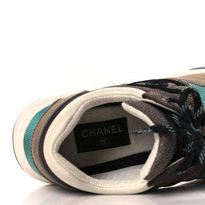 Chanel Nylon Calfskin Suede Womens CC Sneakers 40.5 Brown Green 6 of 12