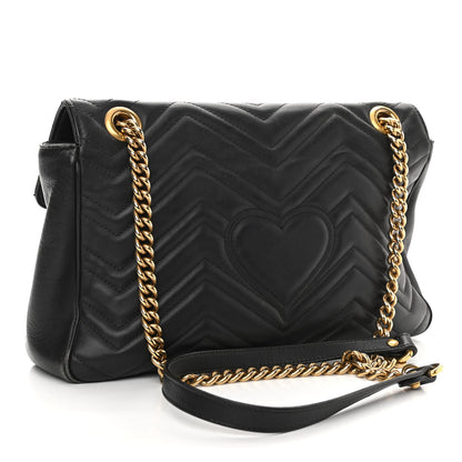 Gucci Calfskin Matelasse Medium GG Marmont Shoulder Bag Black 3 of 15