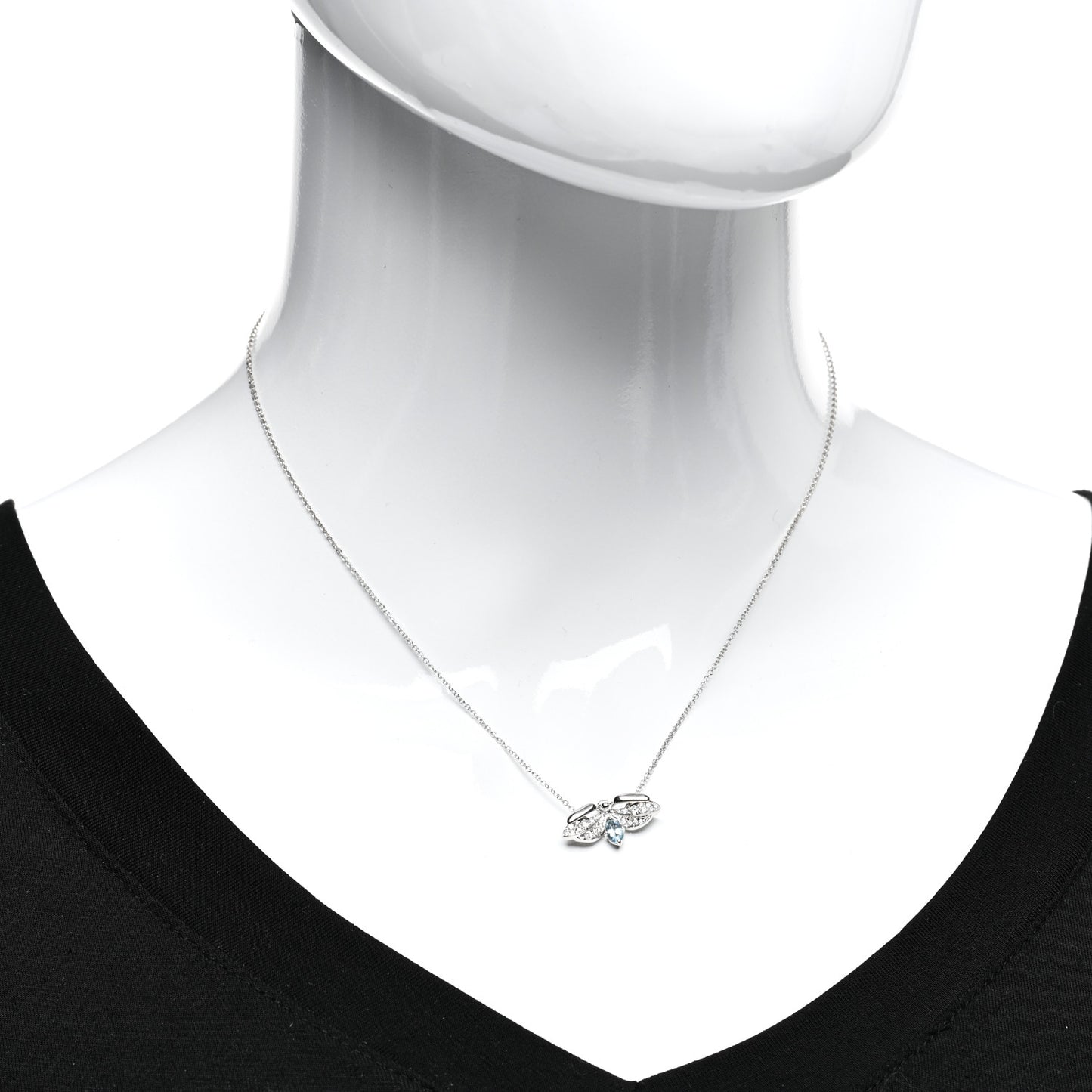 Platinum Diamond Aquamarine Paper Flowers Firefly Pendant Necklace