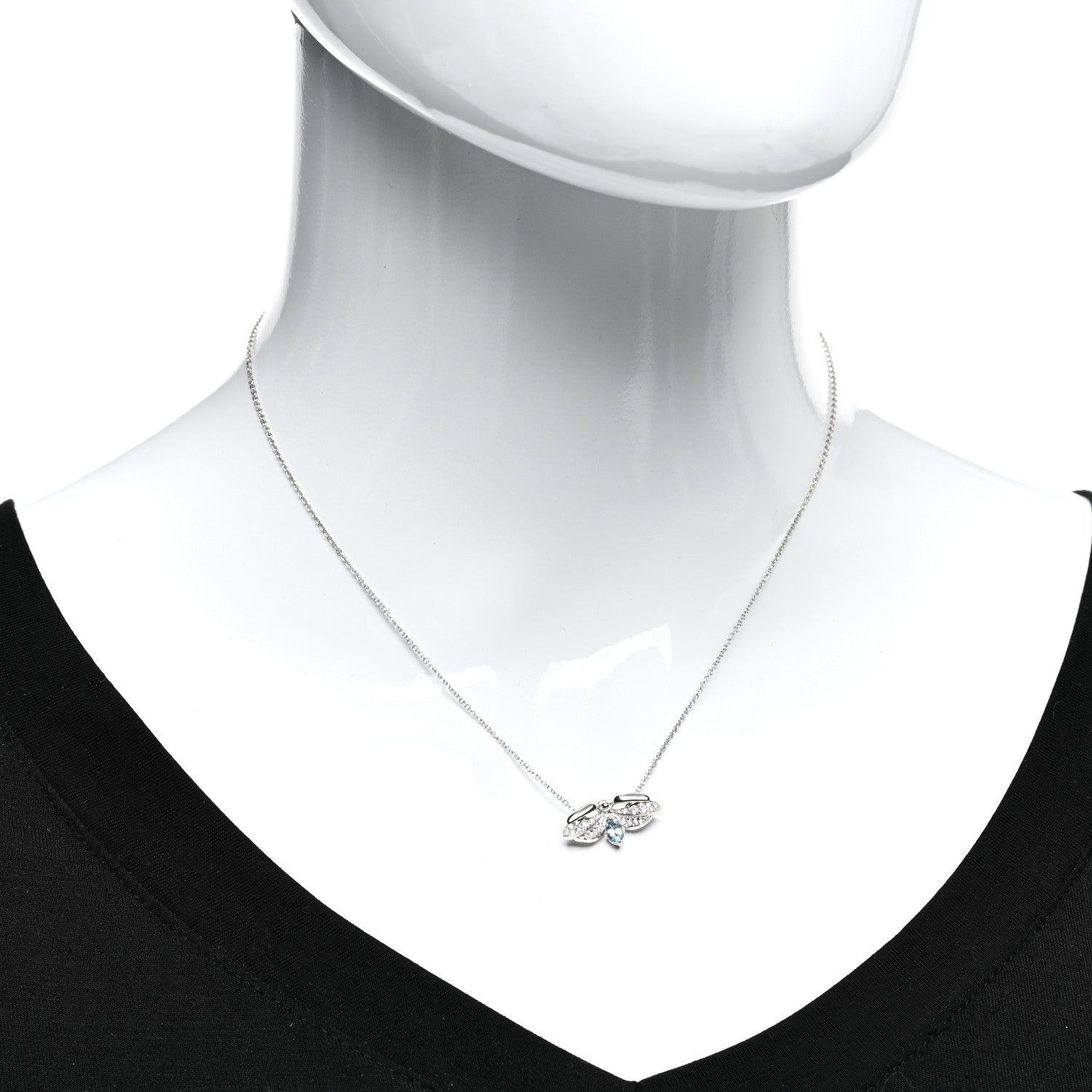 Tiffany Platinum Diamond Aquamarine Paper Flowers Firefly Pendant Necklace 2 of 4