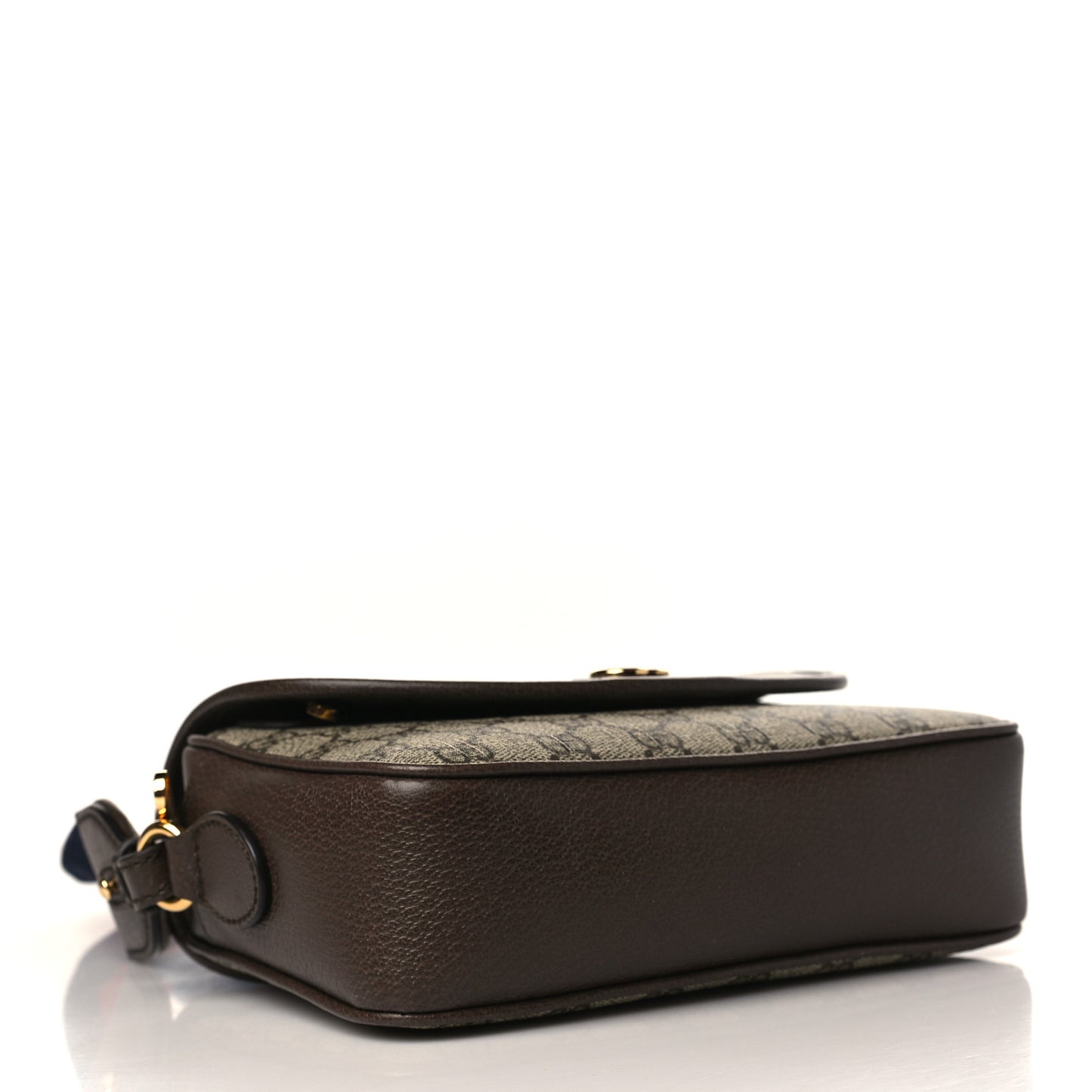 GG Supreme Monogram Textured Dollar Calfskin Web Studded Mini Ophidia Flap Shoulder Bag Beige Ebony New Acero